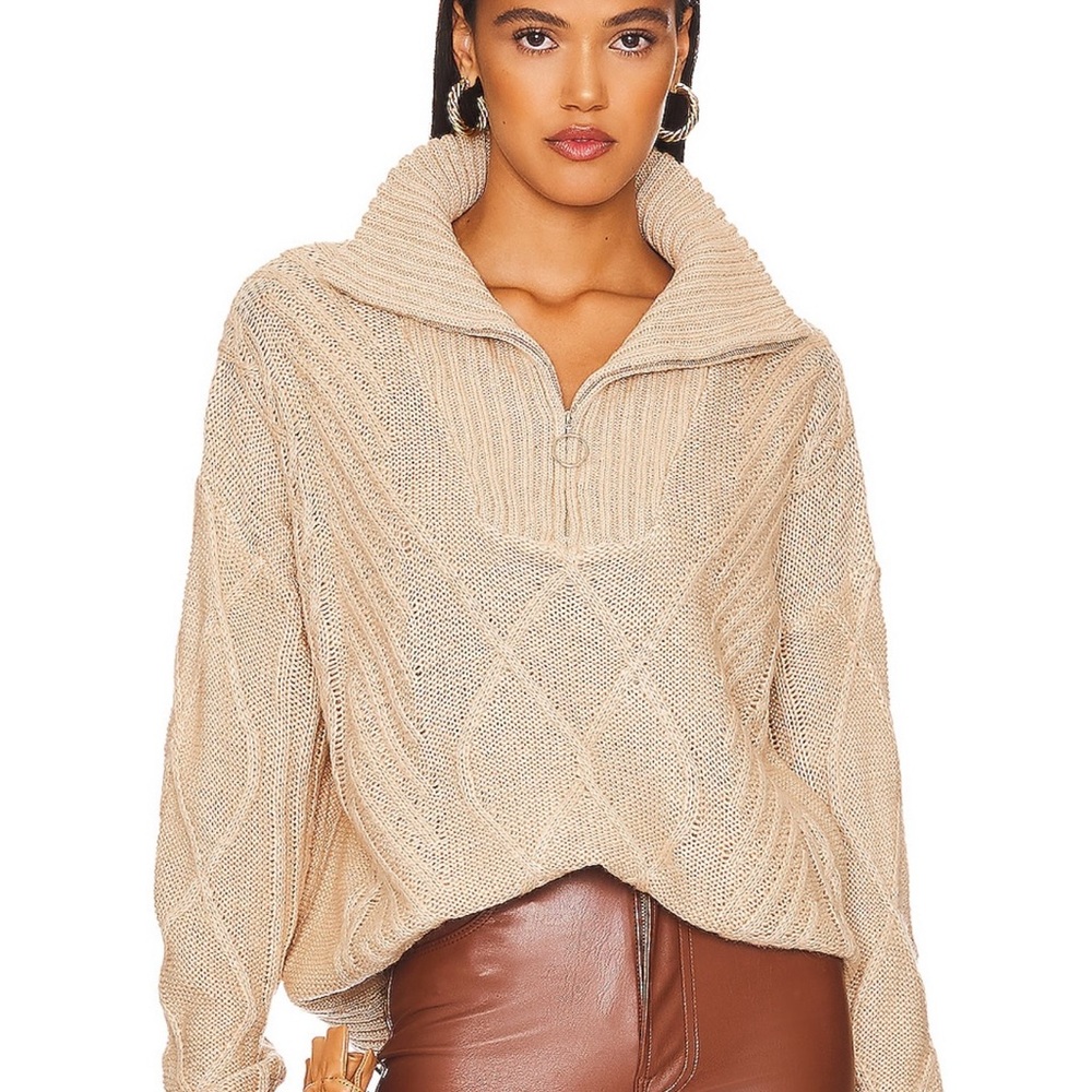 SNDYS Cream Cable Knit Half-Zip Turtleneck Sweater – Size M (NWT)